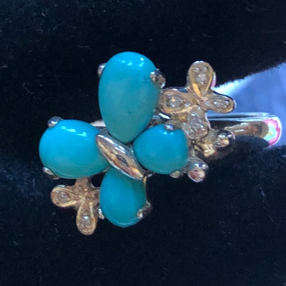 Turquoise Floral Cluster Ring - Women Jewelry - Picture 11 of 12